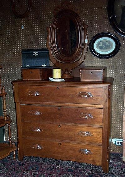 Walnut Dresser With Wishbone Mirror, Vintage Walnut Dresser With Mirror